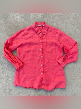 Richard Malcolm Irish Linen salmon/coral Button Down Shirt size large beachy